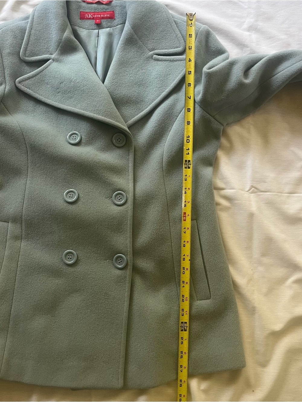 Anne Klein Mint Green Double-Breasted Pea Coat vintage wool Tailored classic - Picture 6 of 7